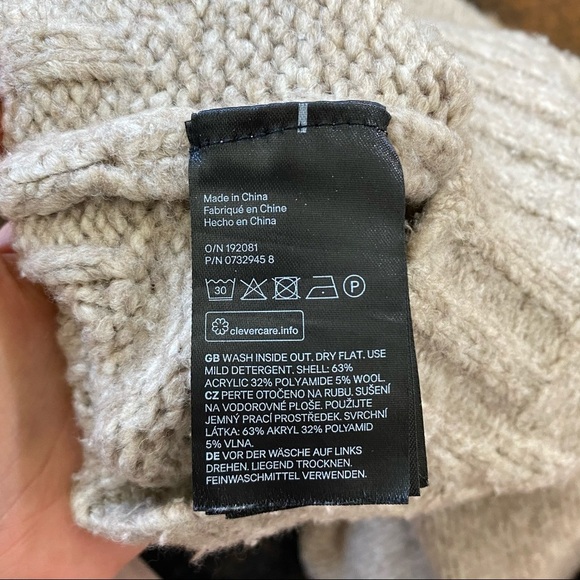 H&M Cable Knit Pom Sweater Crewneck Tan Brown - Picture 5 of 8